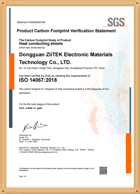 Cina Dongguan Ziitek Electronical Material and Technology Co., Ltd Certificazioni