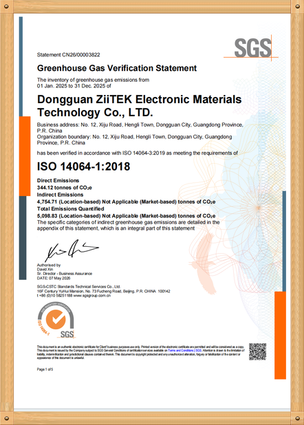 Cina Dongguan Ziitek Electronical Material and Technology Co., Ltd Certificazioni